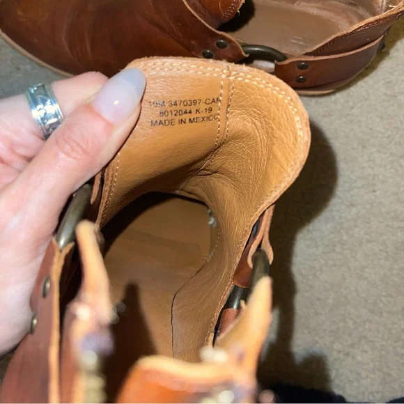 Frye Leather Harness Ankle Boots Women’s 10M Brown Ring Moto Western Booties - Picture 5 of 8